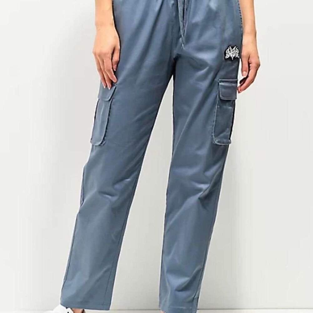 SWIXXZ chaotic blue cargo pants with adjustable waistband and drawstring